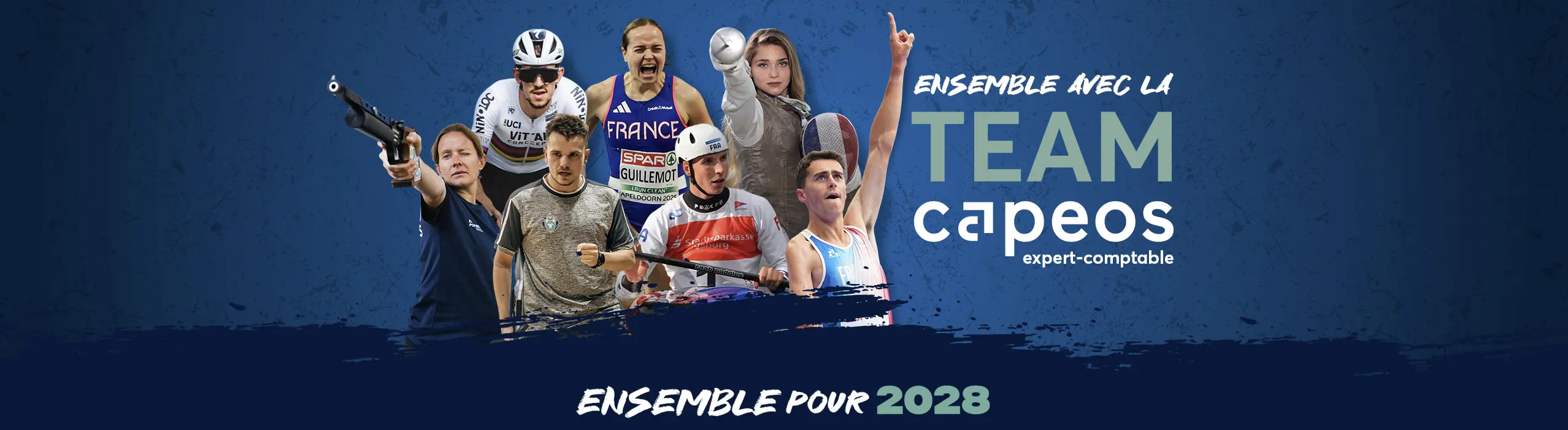 La Team Capeos composée de 7 athlètes olympiques et paralympiques, Alexandre Léauté, Gaëlle Edon, Matéo Bohéas, Agathe Guillemot, Titouan Castryck, Jade Maréchal et Antoine Praud.