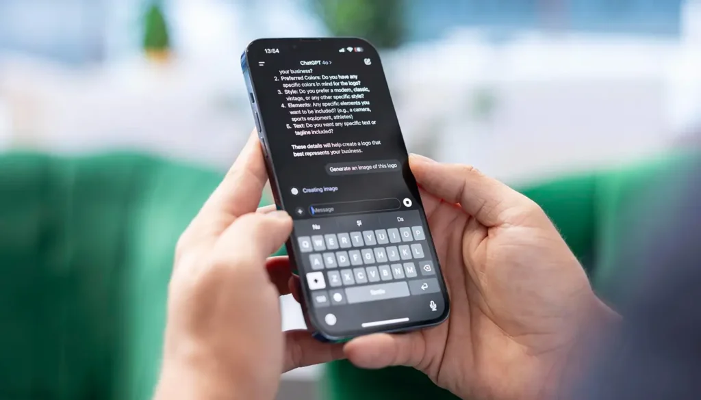 Dirigeant utilisant un outil IA de type ChatGPT sur smartphone pour gagner du temps