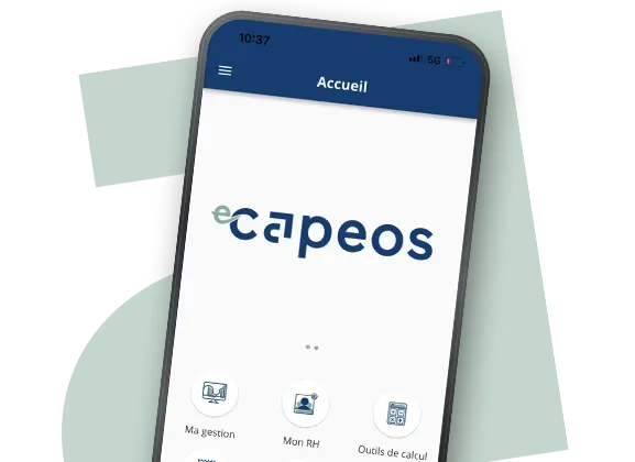 Écran d'accueil de l'application eCapeos sur iPhone : ma gestion, mon RH, notes de frais, documents Capeos